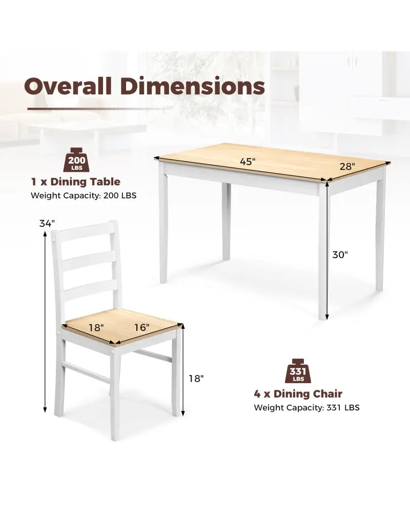 5-Piece Wooden Dining Set with Rectangular Table and 4 Chairs-Natural - Natural - Dining Room Sets