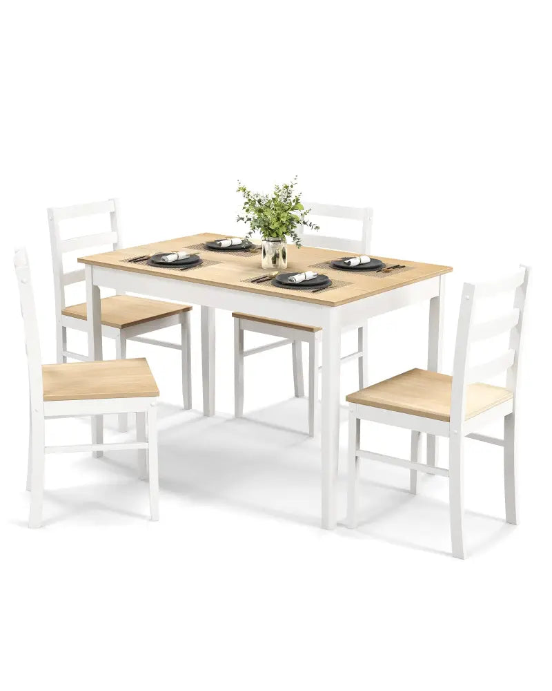 5-Piece Wooden Dining Set with Rectangular Table and 4 Chairs-Natural - Natural - Dining Room Sets