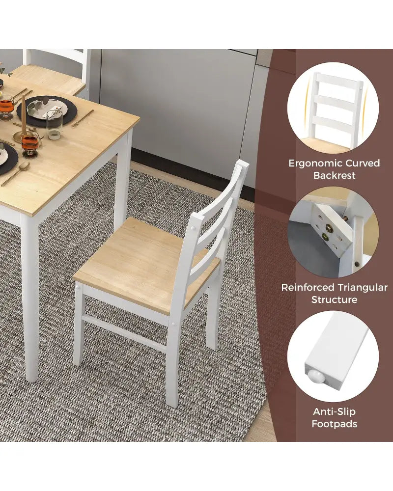 5-Piece Wooden Dining Set with Rectangular Table and 4 Chairs-Natural - Natural - Dining Room Sets