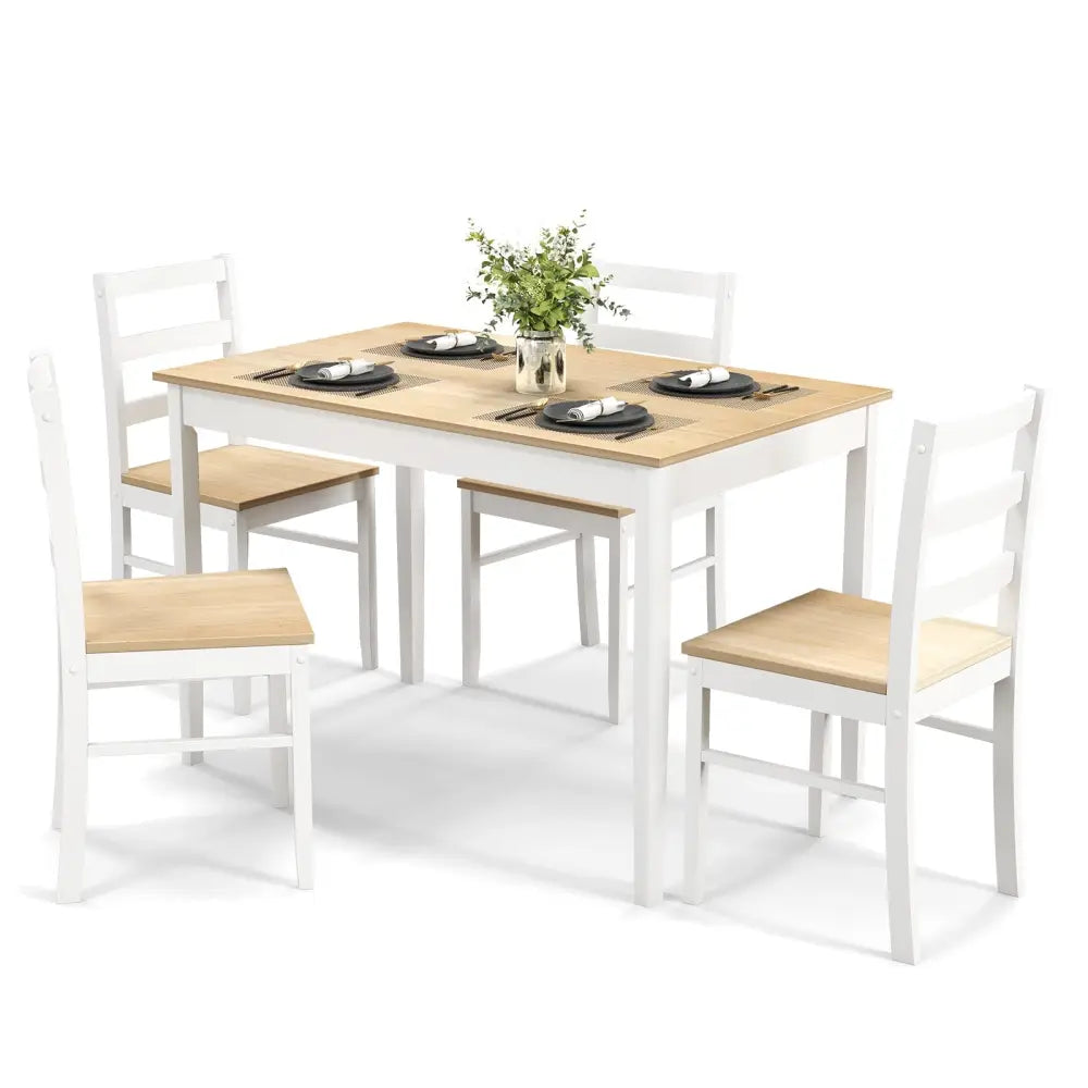 5-Piece Wooden Dining Set with Rectangular Table and 4 Chairs-Natural Costway