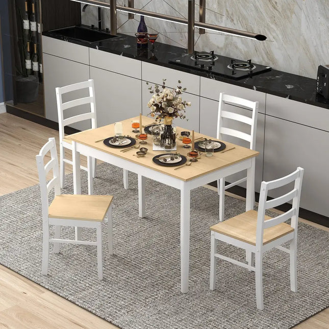 5-Piece Wooden Dining Set with Rectangular Table and 4 Chairs-Natural Costway