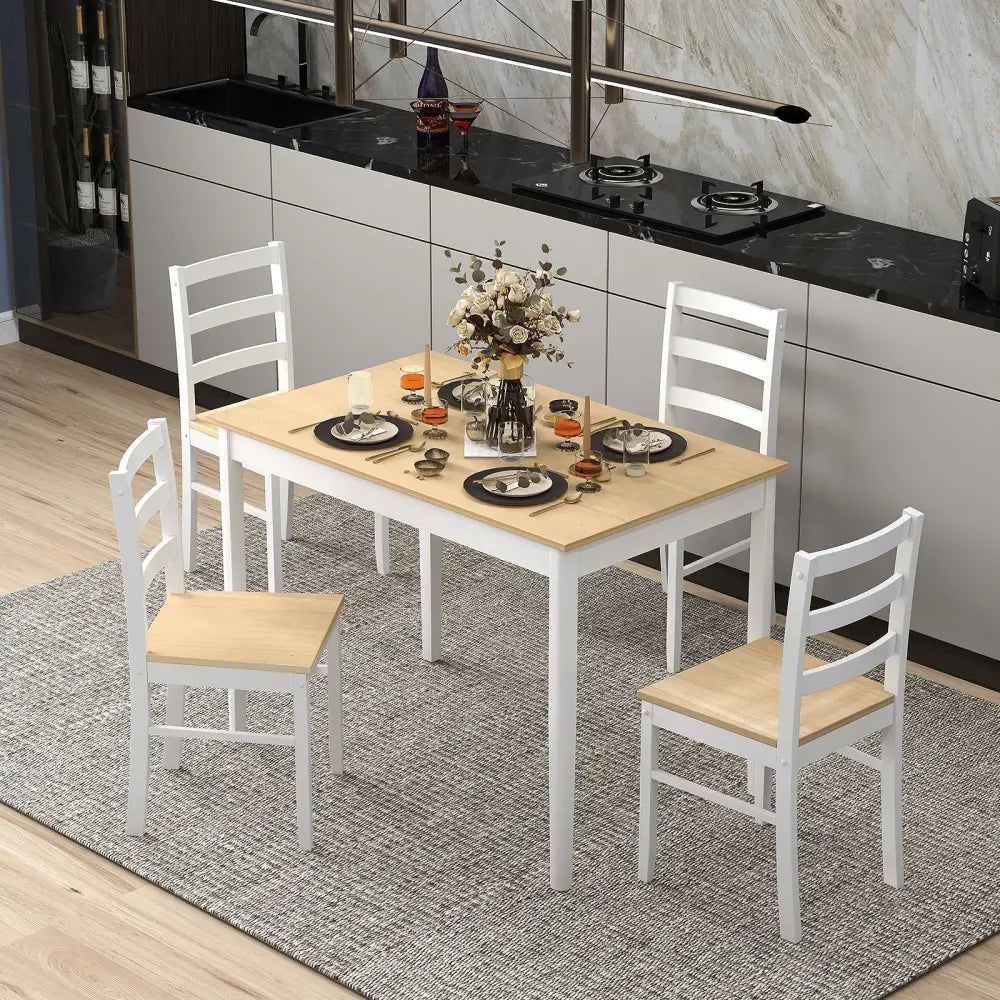 5-Piece Wooden Dining Set with Rectangular Table and 4 Chairs-Natural Costway
