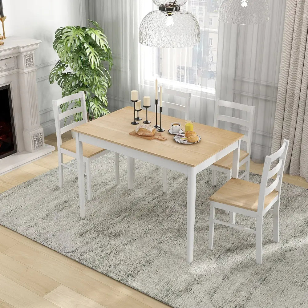 5-Piece Wooden Dining Set with Rectangular Table and 4 Chairs-Natural Costway