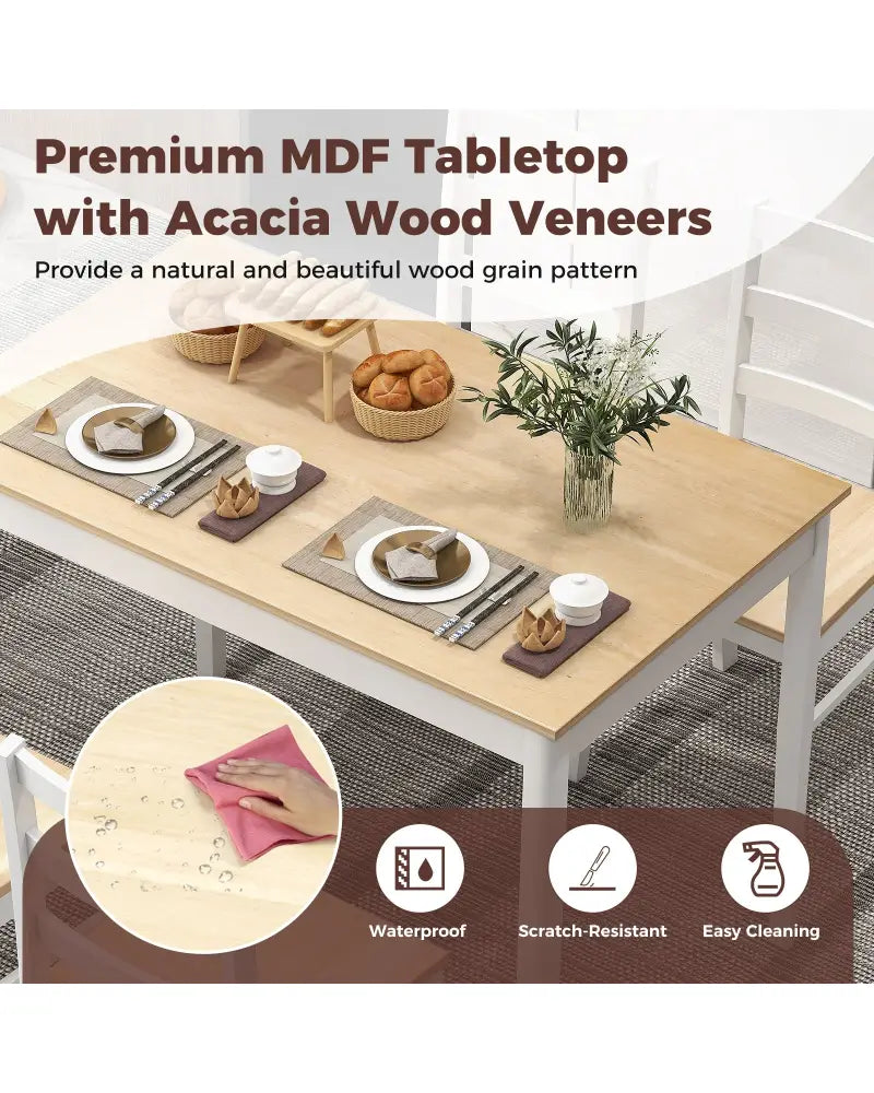 5-Piece Wooden Dining Set with Rectangular Table and 4 Chairs-Natural - Natural - Dining Room Sets