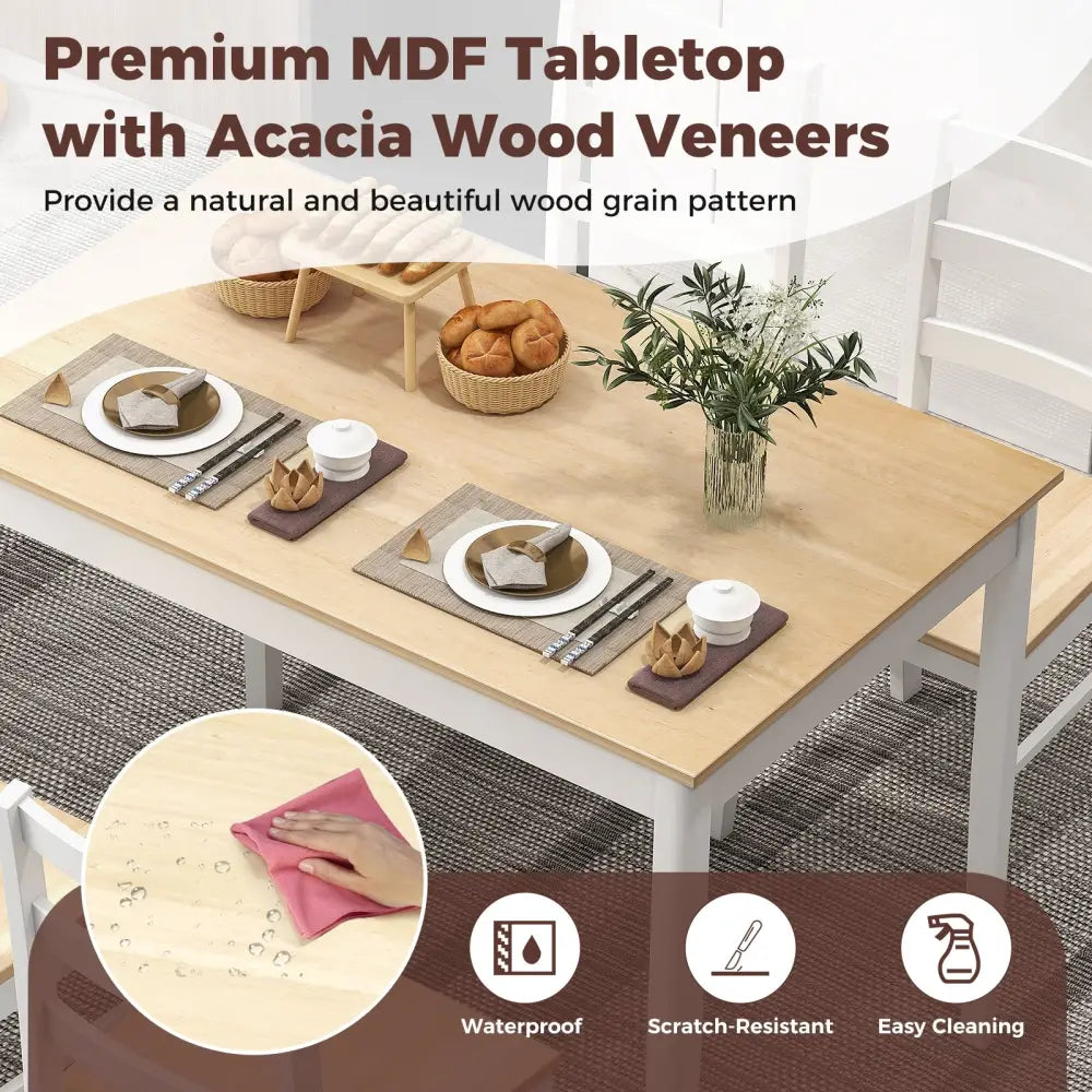 5-Piece Wooden Dining Set with Rectangular Table and 4 Chairs-Natural Costway