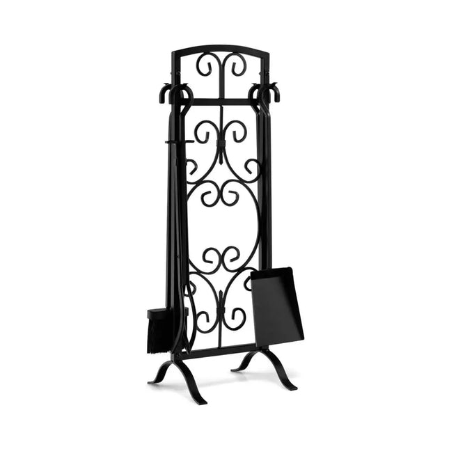 5 Piece Wrought Iron Fireplace Tools with Decor Holder-Black - Black - Fireplace Tools