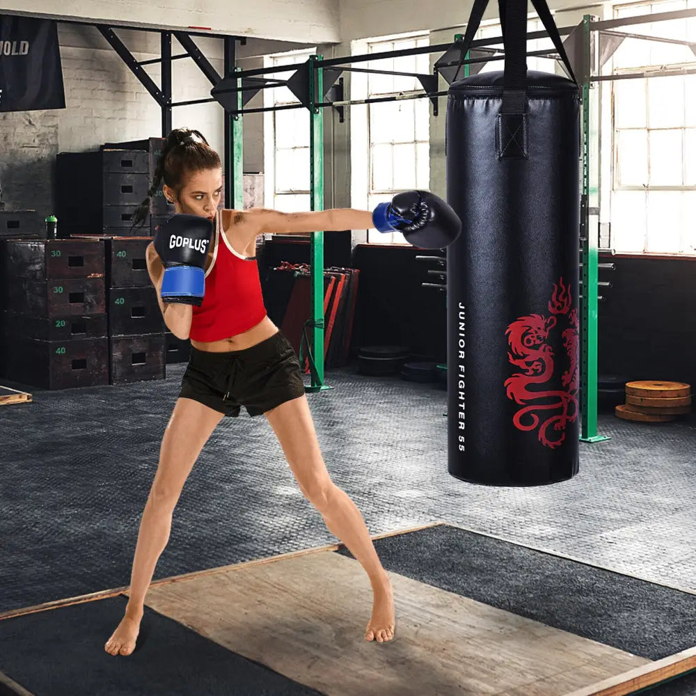 5 Pieces 40Lbs Filled Punching Boxing Set with Jump Rope and Gloves - Black - Boxing & Martial Arts