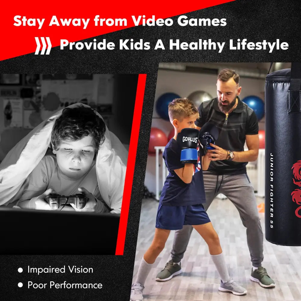 5 Pieces 40Lbs Filled Punching Boxing Set with Jump Rope and Gloves - Black - Boxing & Martial Arts