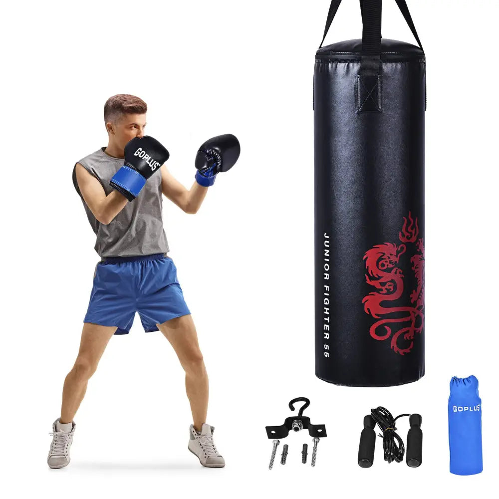 5 Pieces 40Lbs Filled Punching Boxing Set with Jump Rope and Gloves - Black - Boxing & Martial Arts