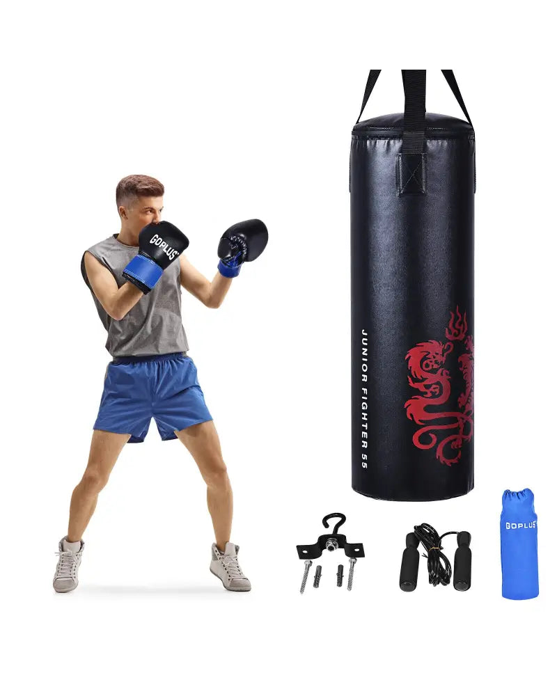 5 Pieces 40Lbs Filled Punching Boxing Set with Jump Rope and Gloves - Black - Boxing & Martial Arts