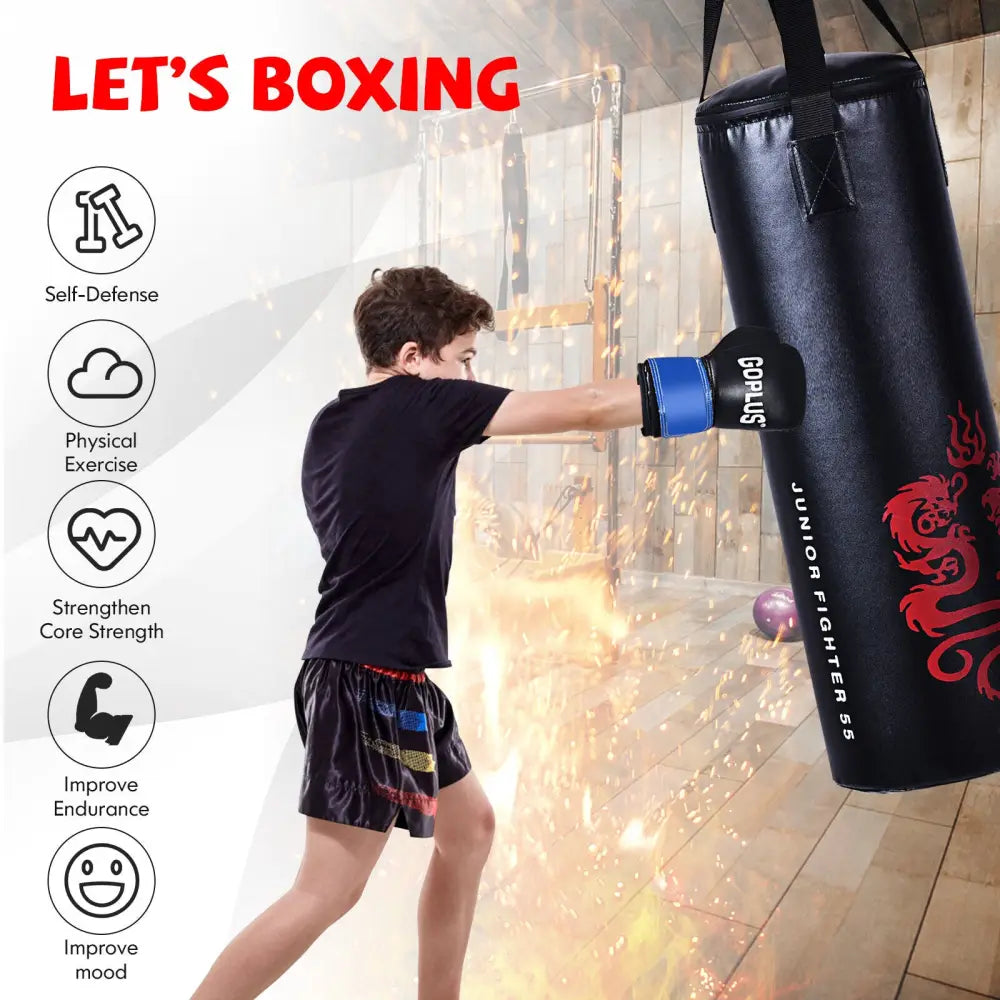 5 Pieces 40Lbs Filled Punching Boxing Set with Jump Rope and Gloves - Black - Boxing & Martial Arts