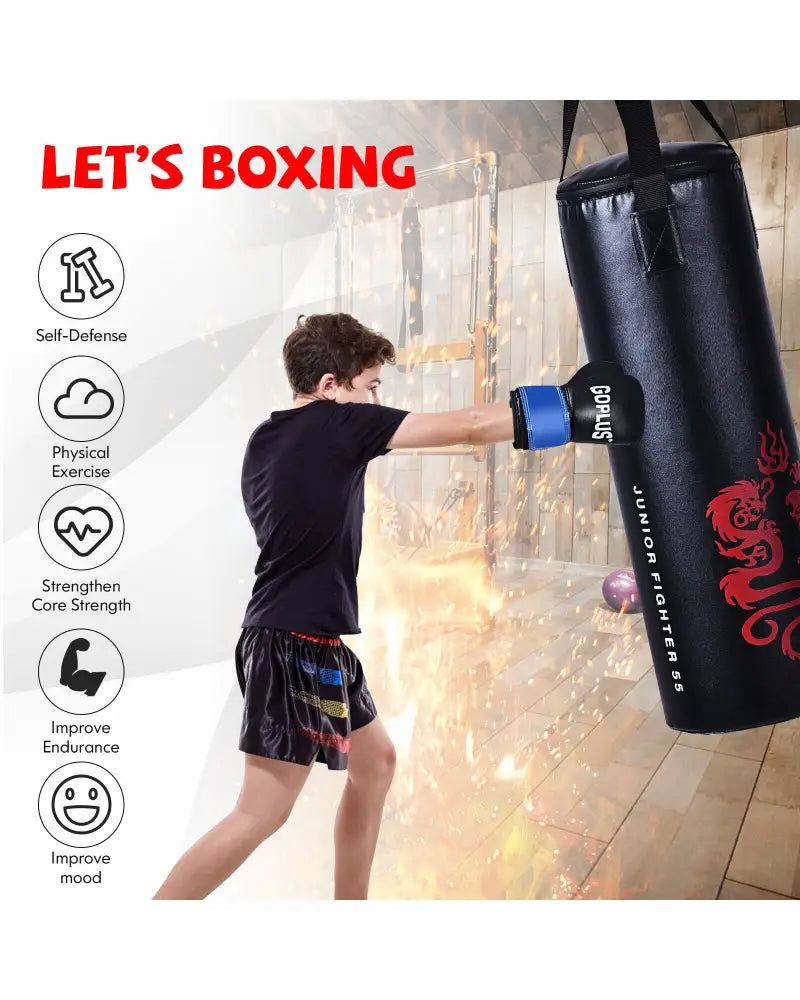 5 Pieces 40Lbs Filled Punching Boxing Set with Jump Rope and Gloves - Black - Boxing & Martial Arts