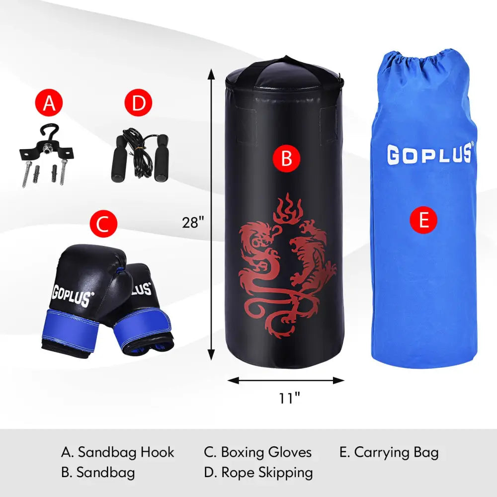 5 Pieces 40Lbs Filled Punching Boxing Set with Jump Rope and Gloves - Black - Boxing & Martial Arts