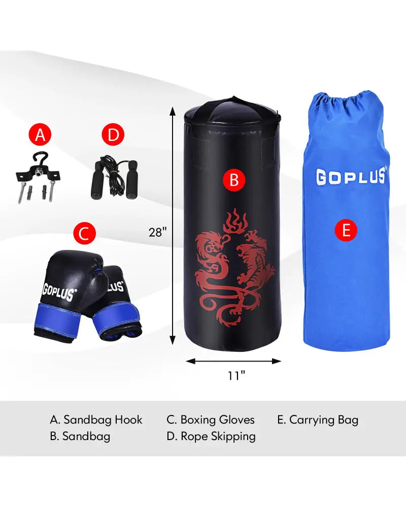 5 Pieces 40Lbs Filled Punching Boxing Set with Jump Rope and Gloves - Black - Boxing & Martial Arts