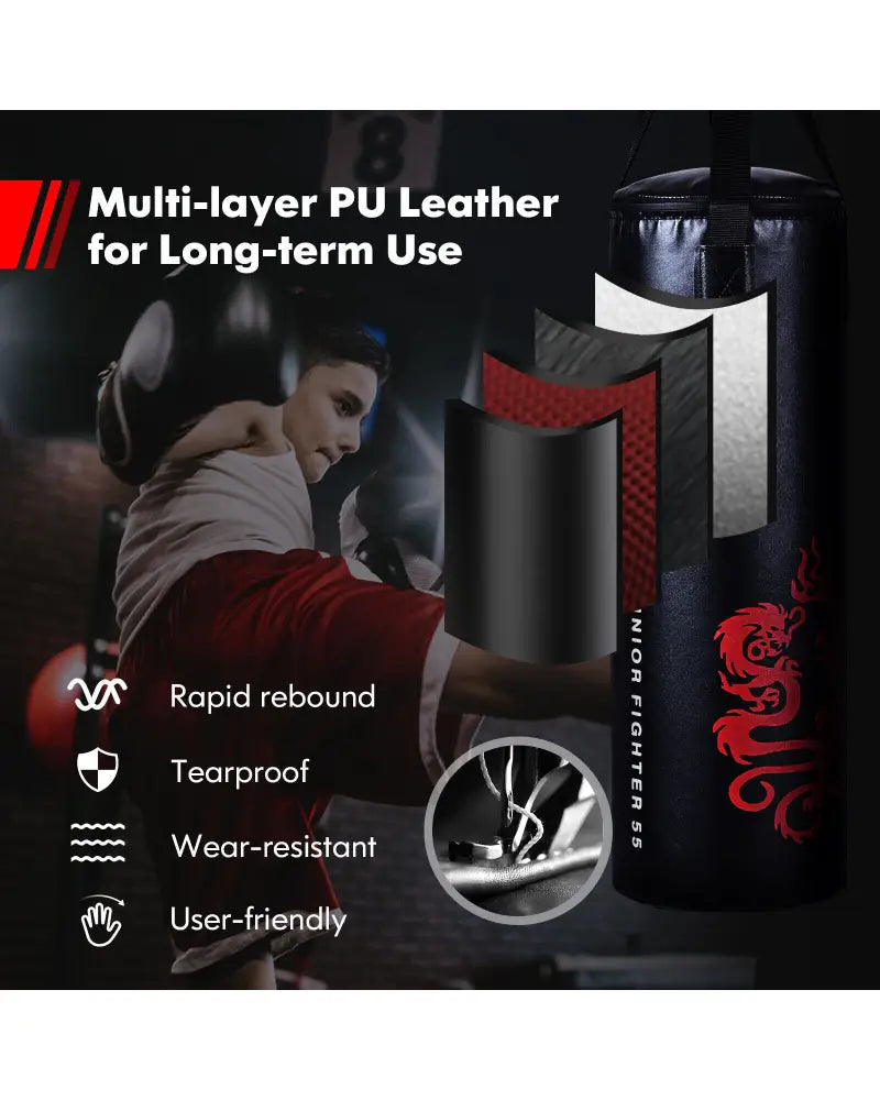 5 Pieces 40Lbs Filled Punching Boxing Set with Jump Rope and Gloves - Black - Boxing & Martial Arts