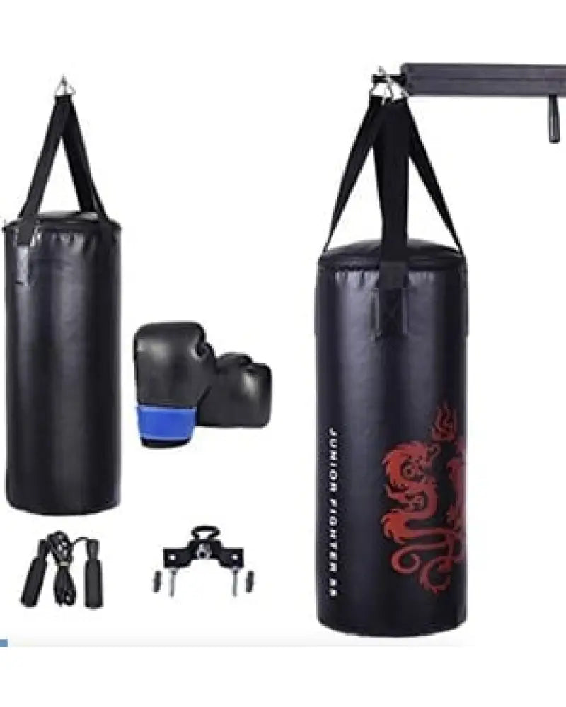 5 Pieces 40Lbs Filled Punching Boxing Set with Jump Rope and Gloves - Black - Boxing & Martial Arts
