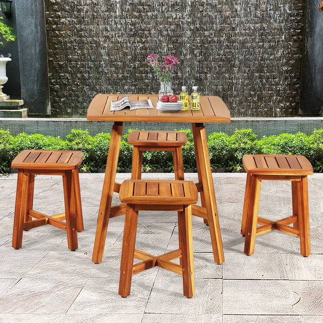 5 Pieces Acacia Patio Dining Set - Brown - Patio Dining Sets