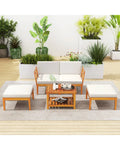 5 Pieces Acacia Wood Patio Chaise Lounge Chair Set with Ottoman and Cushions-White - White - Patio Conversation Sets