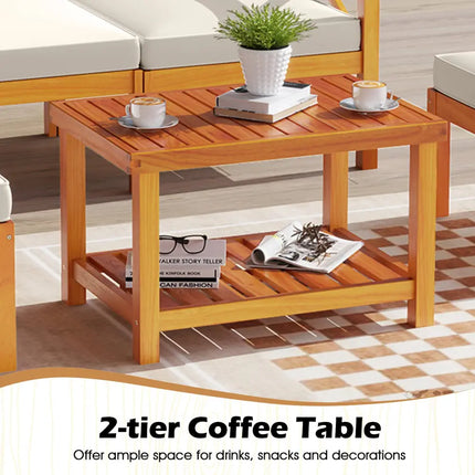 5 Pieces Acacia Wood Patio Lounge Chair Set with Ottomans and Cushions-White - White - Patio Conversation Sets