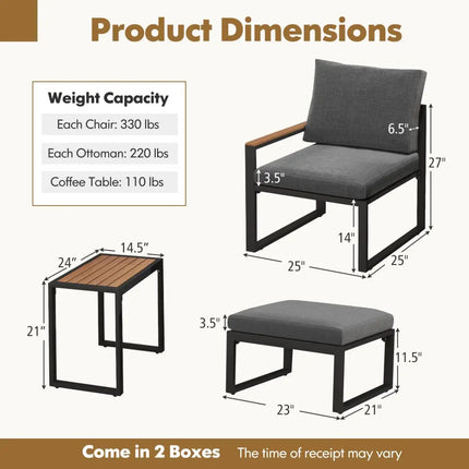 5 Pieces Aluminum Frame Weatherproof Outdoor Conversation Set with Soft Cushions-Gray - Gray - Patio Conversation Sets
