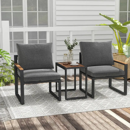 5 Pieces Aluminum Frame Weatherproof Outdoor Conversation Set with Soft Cushions-Gray - Gray - Patio Conversation Sets