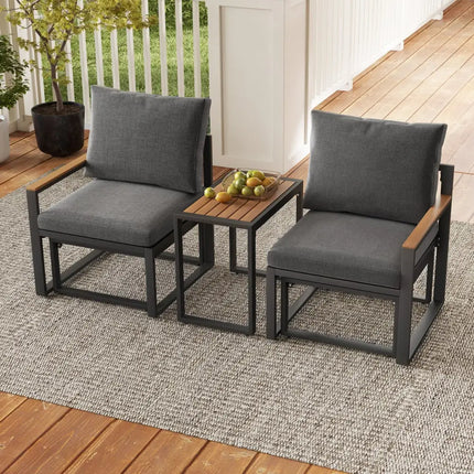 5 Pieces Aluminum Frame Weatherproof Outdoor Conversation Set with Soft Cushions-Gray - Gray - Patio Conversation Sets