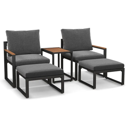 5 Pieces Aluminum Frame Weatherproof Outdoor Conversation Set with Soft Cushions-Gray - Gray - Patio Conversation Sets