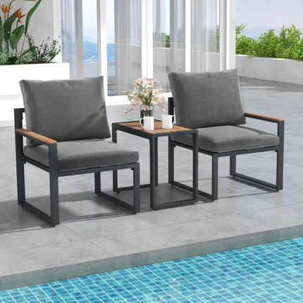 5 Pieces Aluminum Frame Weatherproof Outdoor Conversation Set with Soft Cushions-Gray - Gray - Patio Conversation Sets