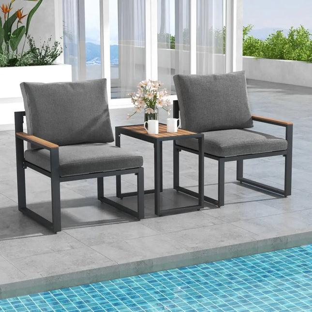 5 Pieces Aluminum Frame Weatherproof Outdoor Conversation Set with Soft Cushions-Gray - Gray - Patio Conversation Sets