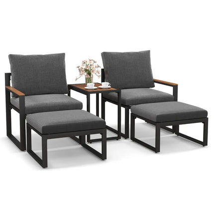 5 Pieces Aluminum Frame Weatherproof Outdoor Conversation Set with Soft Cushions-Gray - Gray - Patio Conversation Sets