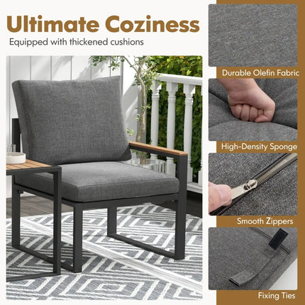 5 Pieces Aluminum Frame Weatherproof Outdoor Conversation Set with Soft Cushions-Gray - Gray - Patio Conversation Sets