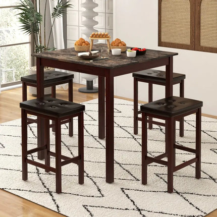 5 Pieces Bar Table Set Counter-Height Dining Table and 4 Bar Stools-Brown Costway