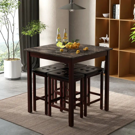 5 Pieces Bar Table Set Counter-Height Dining Table and 4 Bar Stools-Brown Costway