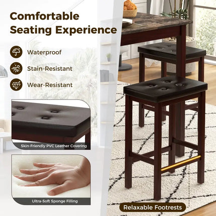 5 Pieces Bar Table Set Counter-Height Dining Table and 4 Bar Stools-Brown Costway