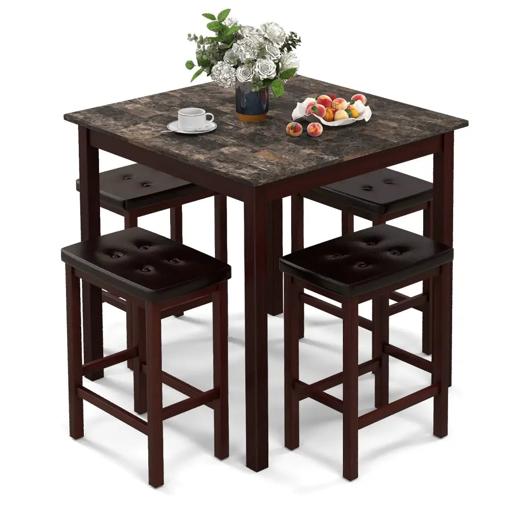 5 Pieces Bar Table Set Counter-Height Dining Table and 4 Bar Stools-Brown - Brown - Dining Room Sets