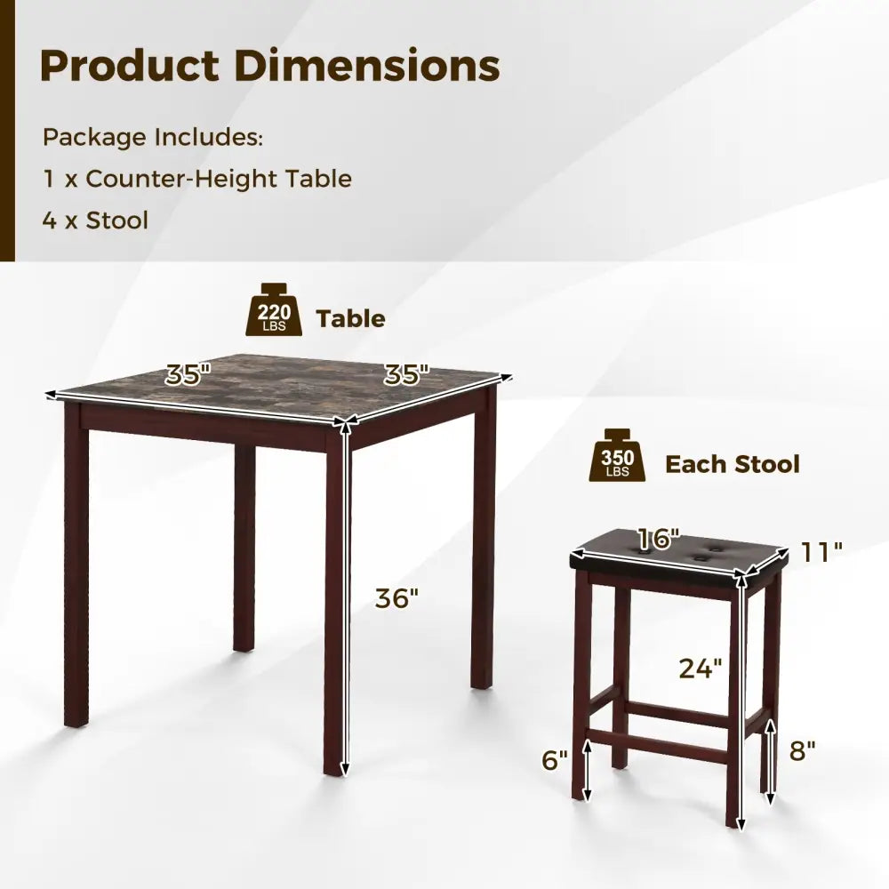 5 Pieces Bar Table Set Counter-Height Dining Table and 4 Bar Stools-Brown - Brown - Dining Room Sets