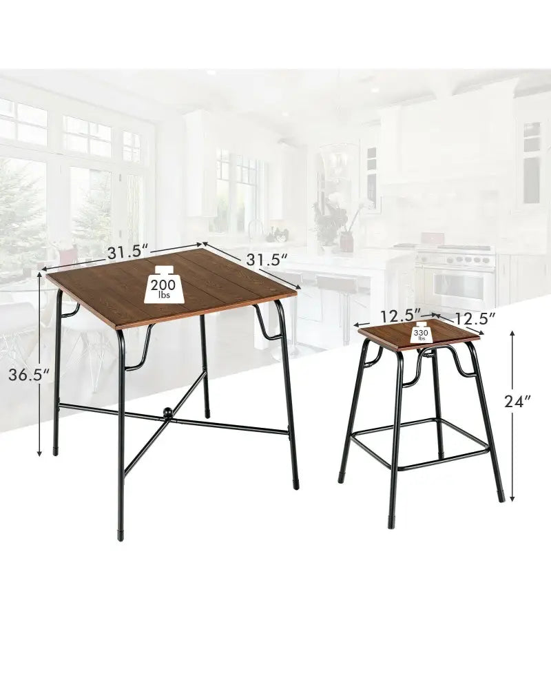5 Pieces Bar Table Set with 4 Counter Height Backless Stools-Rustic Brown - Rustic Brown - Dining Room Sets