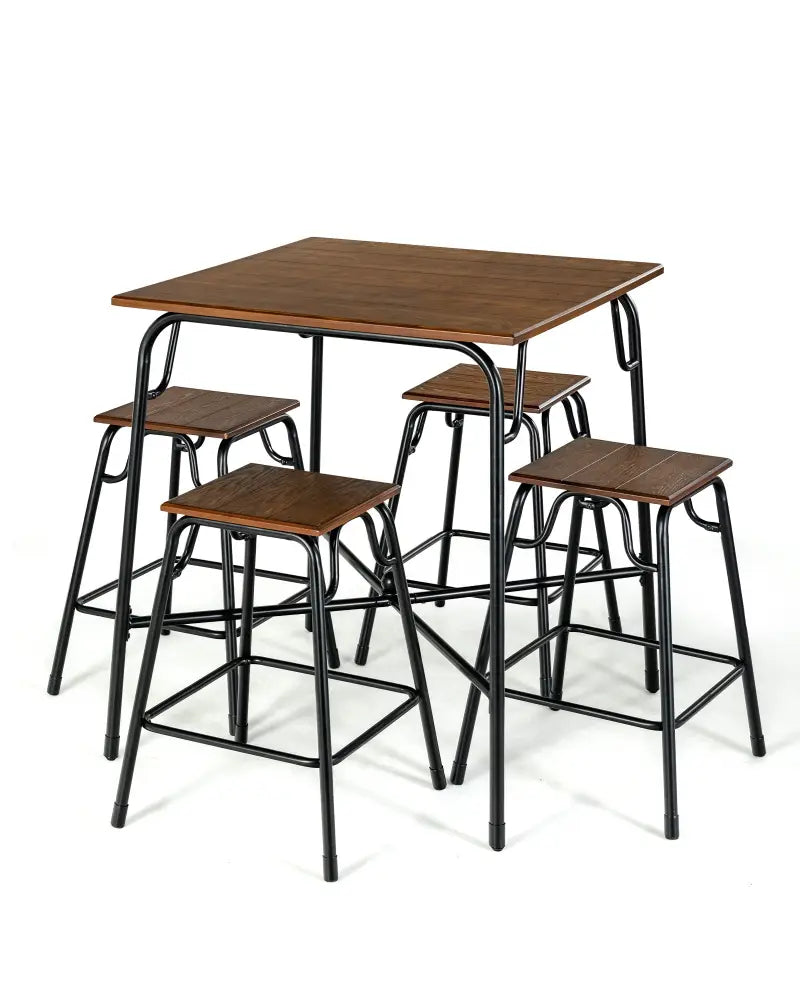 5 Pieces Bar Table Set with 4 Counter Height Backless Stools-Rustic Brown - Rustic Brown - Dining Room Sets
