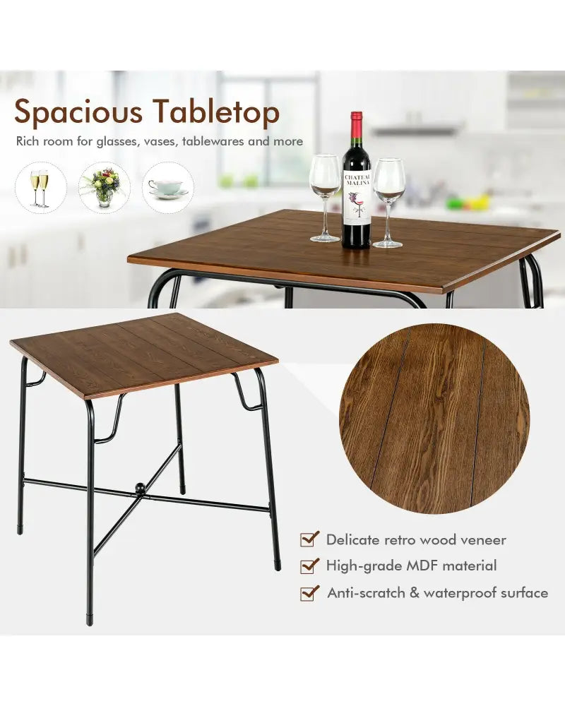 5 Pieces Bar Table Set with 4 Counter Height Backless Stools-Rustic Brown - Rustic Brown - Dining Room Sets