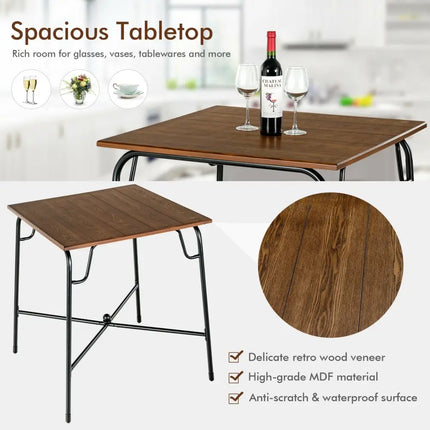 5 Pieces Bar Table Set with 4 Counter Height Backless Stools-Rustic Brown Costway