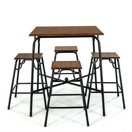 5 Pieces Bar Table Set with 4 Counter Height Backless Stools-Rustic Brown Costway