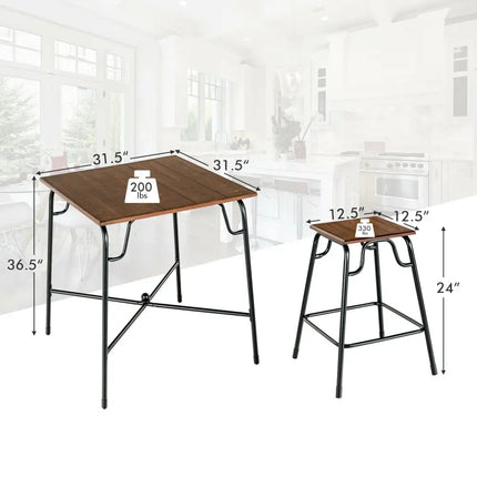 5 Pieces Bar Table Set with 4 Counter Height Backless Stools-Rustic Brown Costway