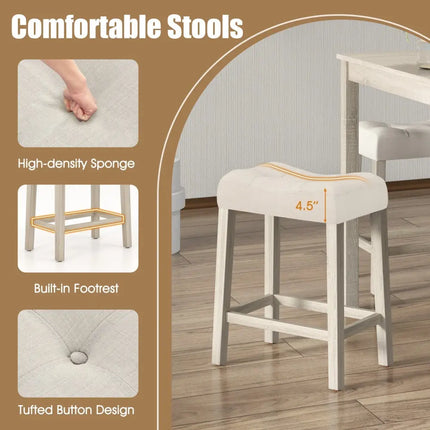 5 Pieces Bar Table Set with Square Table and 4 Padded Stools-Gray Costway