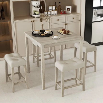 5 Pieces Bar Table Set with Square Table and 4 Padded Stools-Gray Costway
