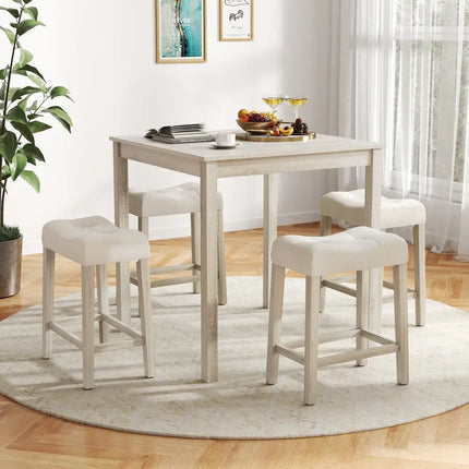 5 Pieces Bar Table Set with Square Table and 4 Padded Stools-Gray Costway