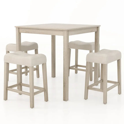 5 Pieces Bar Table Set with Square Table and 4 Padded Stools-Gray Costway
