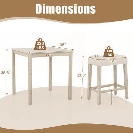 5 Pieces Bar Table Set with Square Table and 4 Padded Stools-Gray Costway
