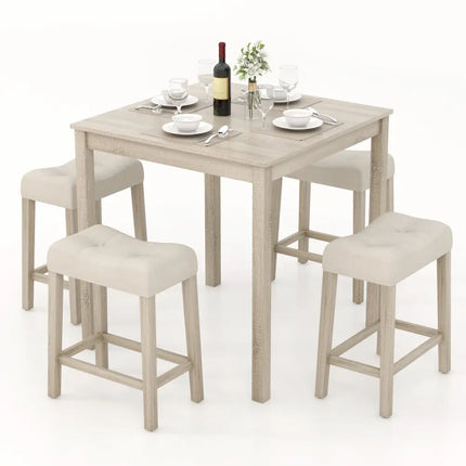 5 Pieces Bar Table Set with Square Table and 4 Padded Stools-Gray Costway