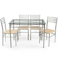 5 Pieces Dining Set Glass Table and 4 Chairs - Natural - Dining Room Sets