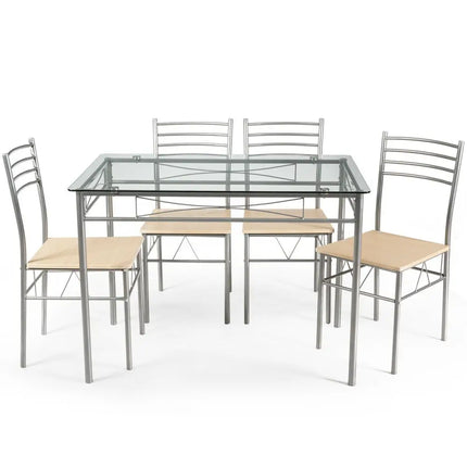 5 Pieces Dining Set Glass Table and 4 Chairs Costway